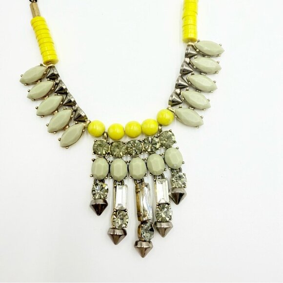 J. Crew Gold Tone Yellow & Gray Tribal Style Statement Necklace - Picture 4 of 7
